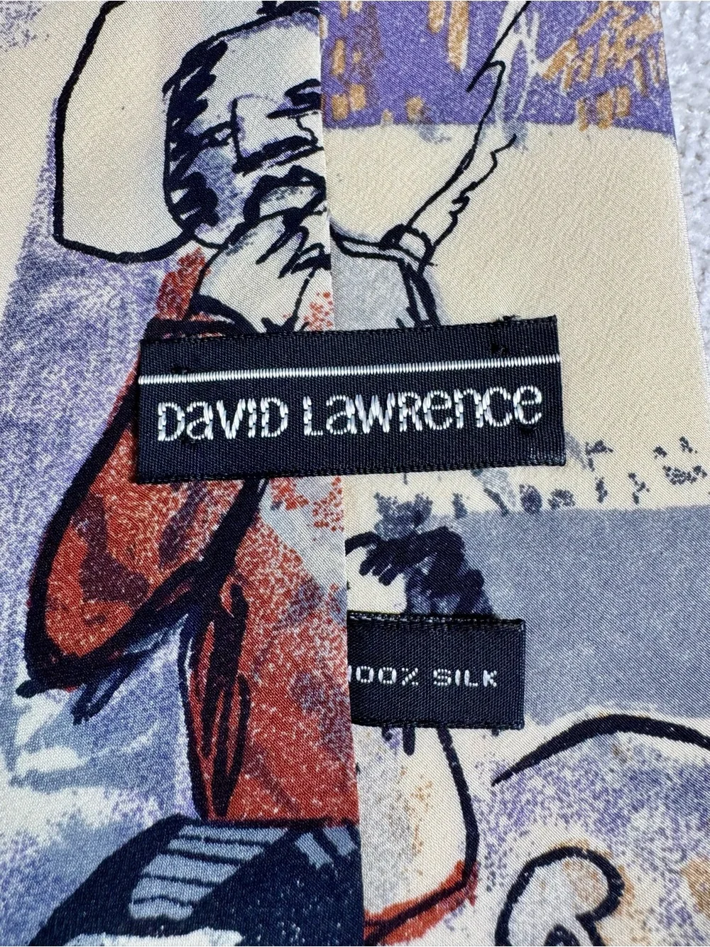 Vintage 90s David Lawrence Silk Tie Pop Art Comic Strip Portrait Graphic Novel
